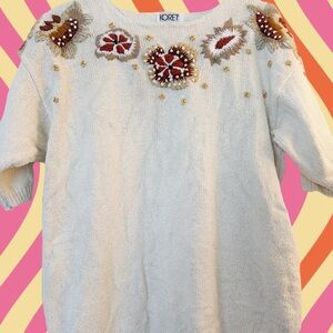 Koret Cream Sweater with Brown and Mustard Floral Embroidery